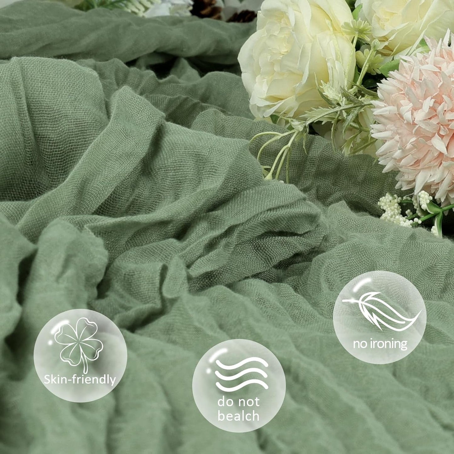 6 Pack Sage Green Table Runner 10ft Boho Gauze Fabric Cheesecloth Table Runner 35 x 120 Inch Rustic Sheer Runner for Wedding Centerpiece Decor Baby Shower Party Table Decorations