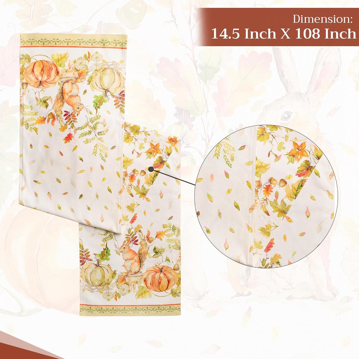 Maison d' Hermine Table Runner 100% Cotton Double Layer Table Runners 108 inches Long for Thanksgiving Christmas Decorations Home Kitchen Dining Party Wedding (Pumpkin Passion, 14.5" x 108")