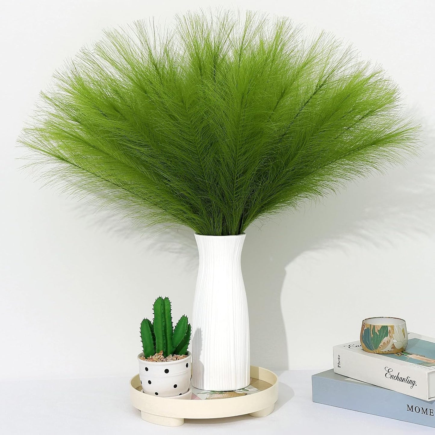Green Pampas Grass Decor 30 Pcs 21.7 Inch Faux Pampas Grass Bulk Artificial Dried Flowers Small Vase Filler Pompas Grass.