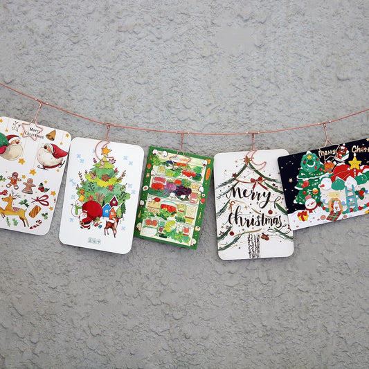 Chain Photo Clip Wall-Mounted Picture Holder Metal Photo String with 12 Clips for Hanging Painting Family Photos Artworks Home Decor(Fixed) (Rose Gold-Star and Moon)