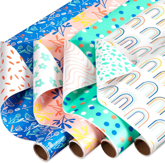 American Greetings 160 sq. ft. Reversible Wrapping Paper Bundle for Birthdays, Anniversaries, Weddings and All Occasions, Sprinkles and Daisies (4 Rolls, 30 in. x 16 ft.)