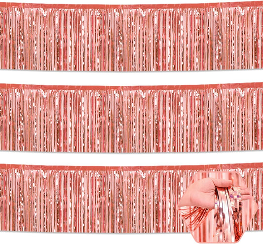 3 Pack 10 Long Rose Gold Metallic Foil Fringe Garland Wall Hanging Tassle Banner, Mother's Day, Easter, Parade Floats, Birthday, Theme Party, Wedding Party Decorations