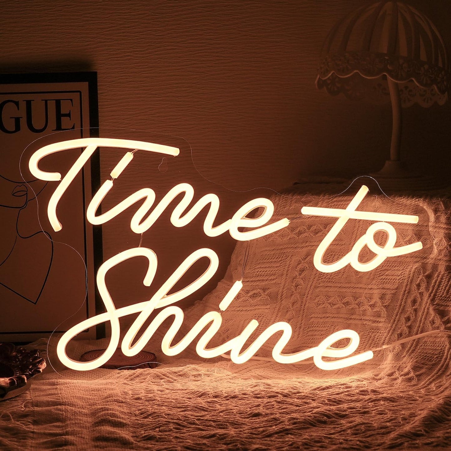 Time To Shine Neon Sign Warm White Led Sign Neon Lights for Lover Dimmable Letter Light Up Sign USB Powered with Switch Neon Signs for Bedroom Wall Decor Party Wedding Church（16.5’’X10.2’’）