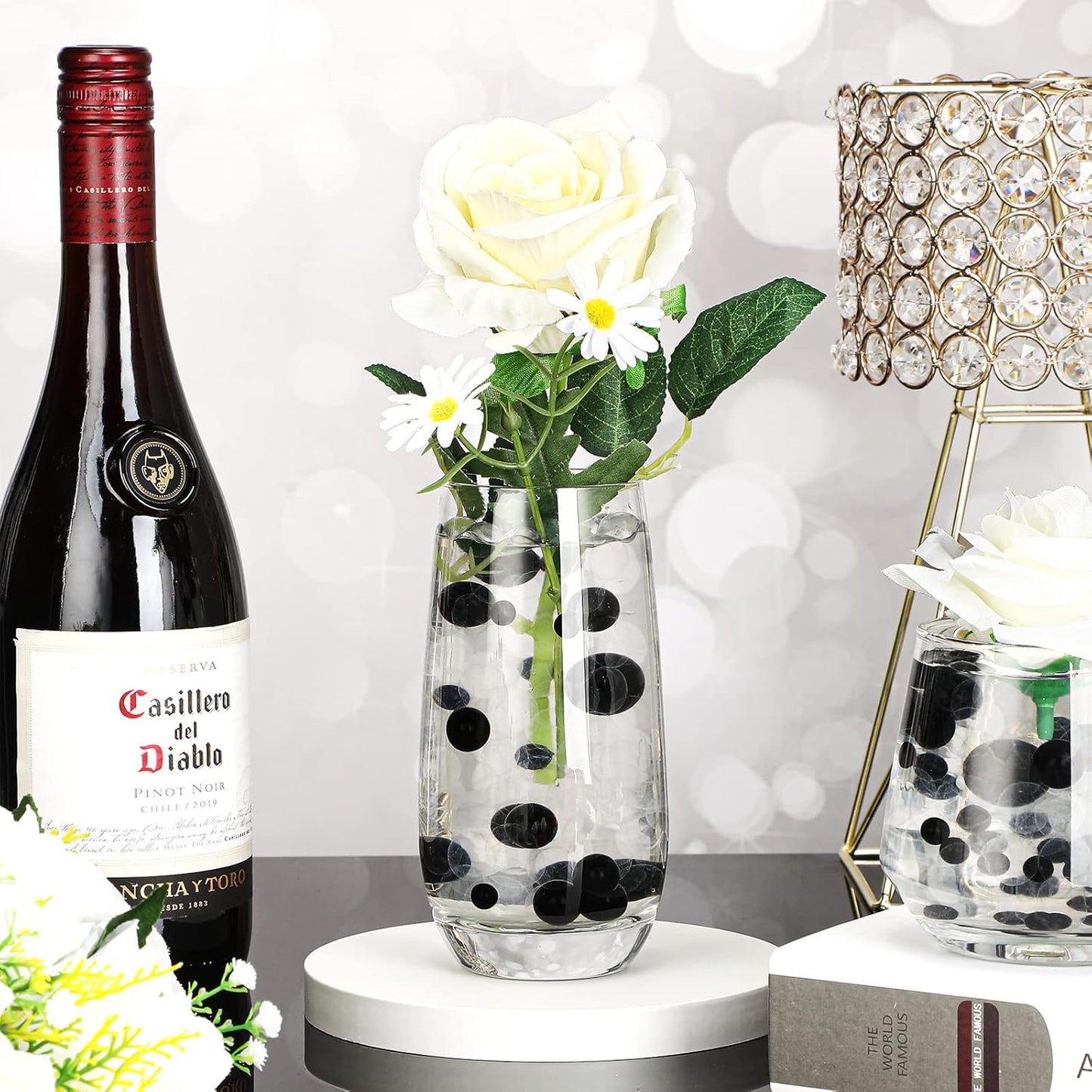 150 Pieces Vase Filler Faux Pearls Vase Makeup Beads No Hole Gloss Bead Mixed Sizes Round Pearl for Home Party Wedding Decor, 8/14/20 mm(Black)