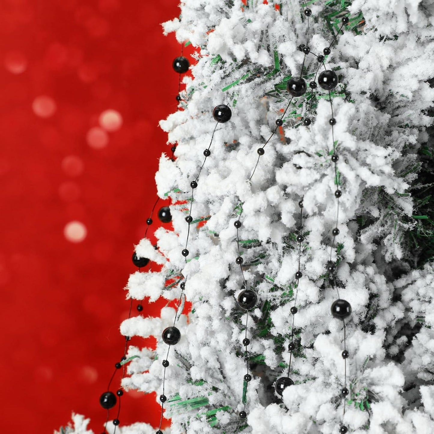 JULBEAR 131Ft Artificial Pearl Beads Garland Decoration, 1Rolls Black Pearl Strands Chain Bead Garland for Gothic Wedding Decor Bouquet Crafts Flower DIY Supplies Christmas Tree Ornaments