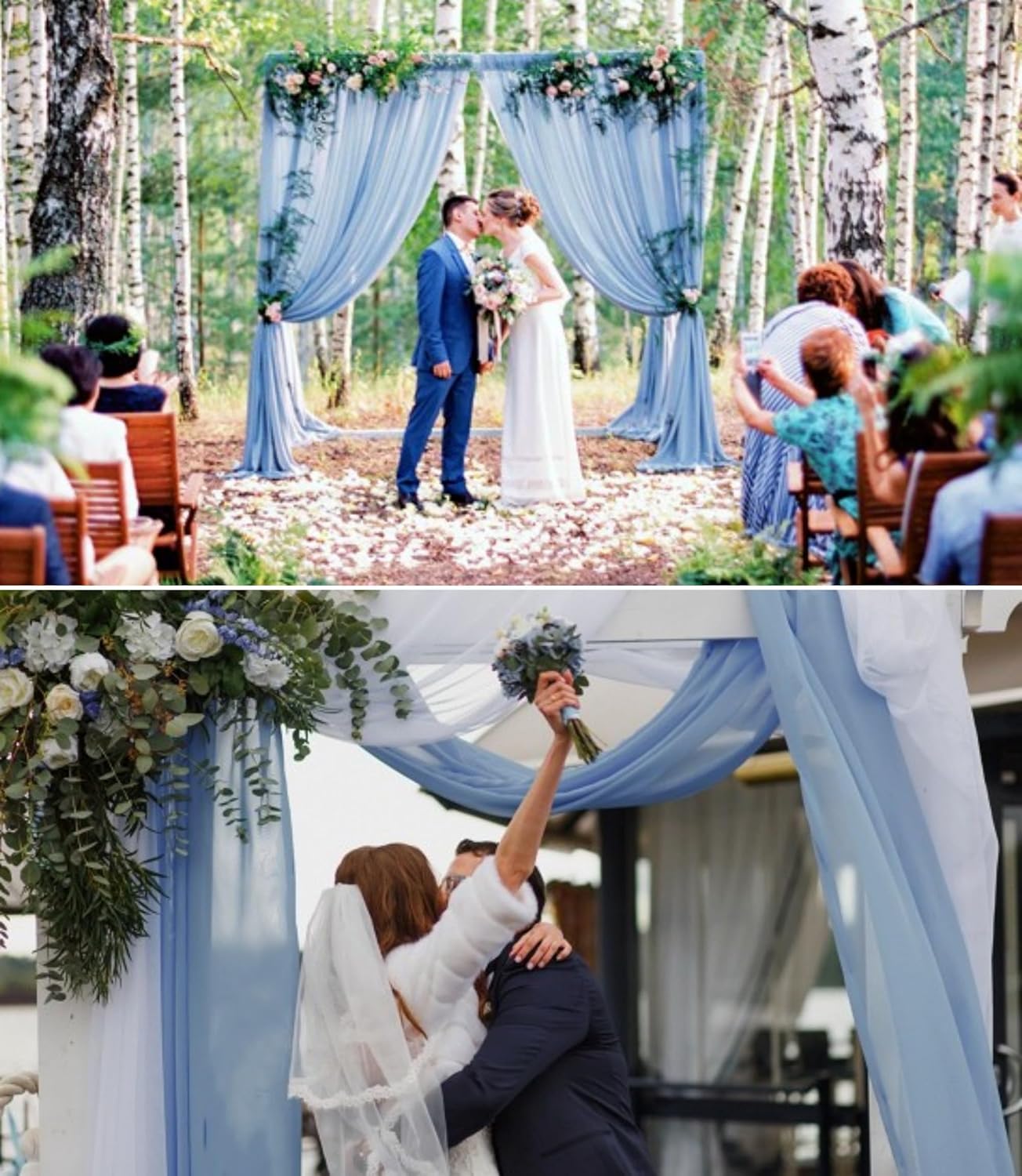 8 Panels Wedding Arch Draping Fabric 28" x 20Ft Wedding Arch Drapes Chiffon Fabric Drape Sheer Backdrop Curtain for Nuptials Party Ceremony Birthday Arbor Drapery Reception Ceiling Décor(Dusty Blue)