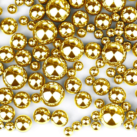 150Pcs Brightgold Polished No Hole Faux Pearl Beads for Vase Filling Decorations, Plastic Pearls Vase Fillers, Table Scatters, Wedding Centerpiece, Home Decor, 8/14/20 mm