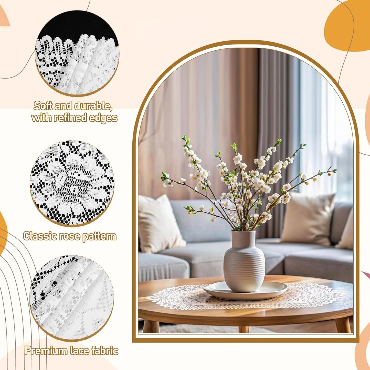 6 Pack Crochet Lace Table Runner White Lace Doilies for Furniture Handmade Cotton Doilies Rustic Table Dresser Scarf for Wedding Party Home Dining Decor, 13 × 45 Inches