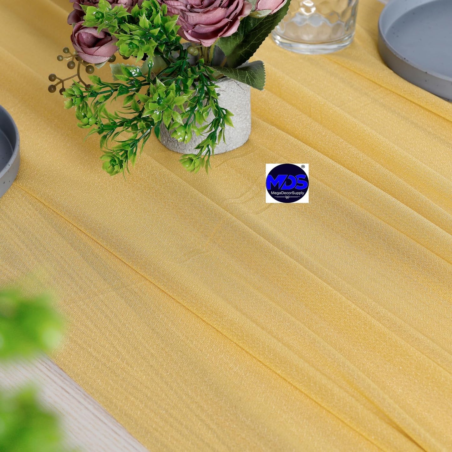 MDS Halloween Chiffon Table Runner - 15 Pack, 29 x 170 Inches, 14ft Each - Sheer Spooky Table Runners for Haunted House Parties, Trick-or-Treat Tables, Witchy Décor, Wedding & Events - Gold