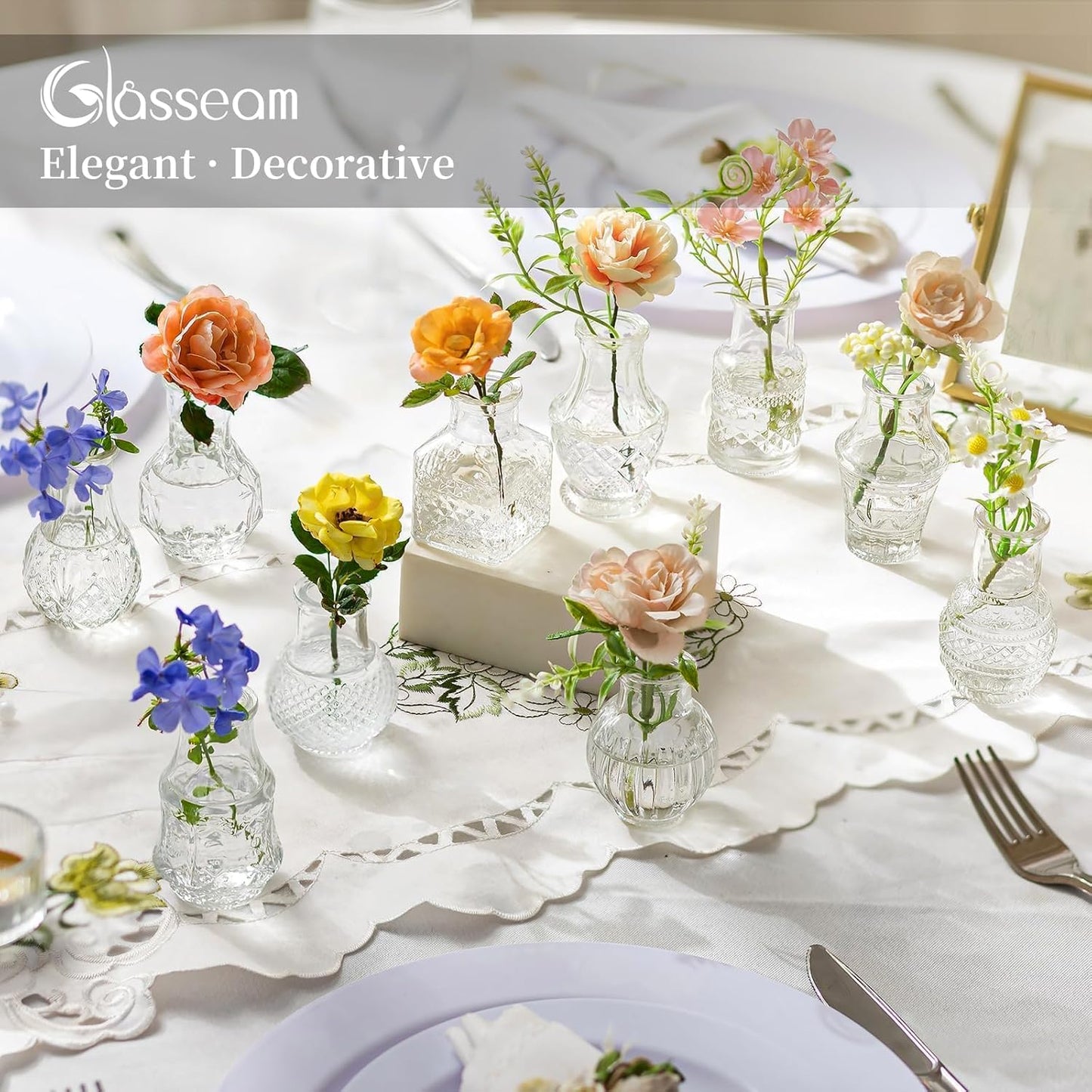 Glasseam Small Bud Vases for Centerpieces: 40PCS Mini Clear Glass Vase Set for Flowers Decor Wedding Party Baby Shower Dining Table Decorations Centerpiece