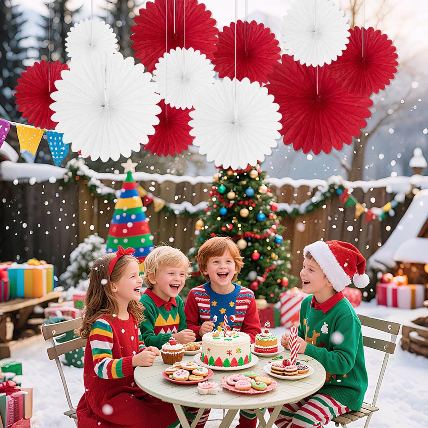 20 Pcs Red White Hanging Paper Fan, Hanging Honeycomb Round Paper Fans for Weddings, Birthdays, Christmas, Baby Showers, Classroom, Events Ceiling Party Supplies Decorations