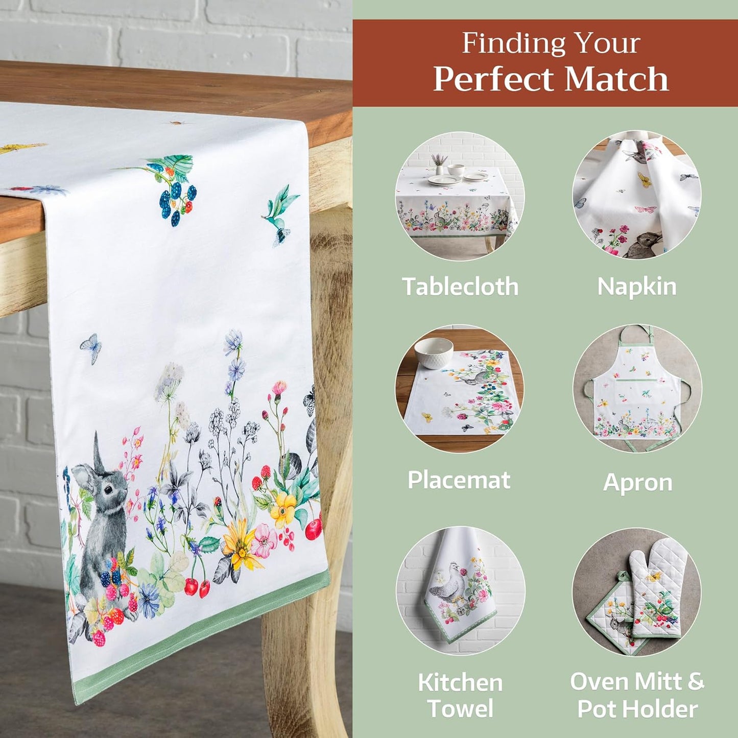 Maison d' Hermine Table Runner 100% Cotton Double Layer Table Runners 72 inches Long Decorative for Home Kitchen Dining Party Baby Shower Wedding Bridal Shower Spring Summer (Printemps, 14.50" x 72")