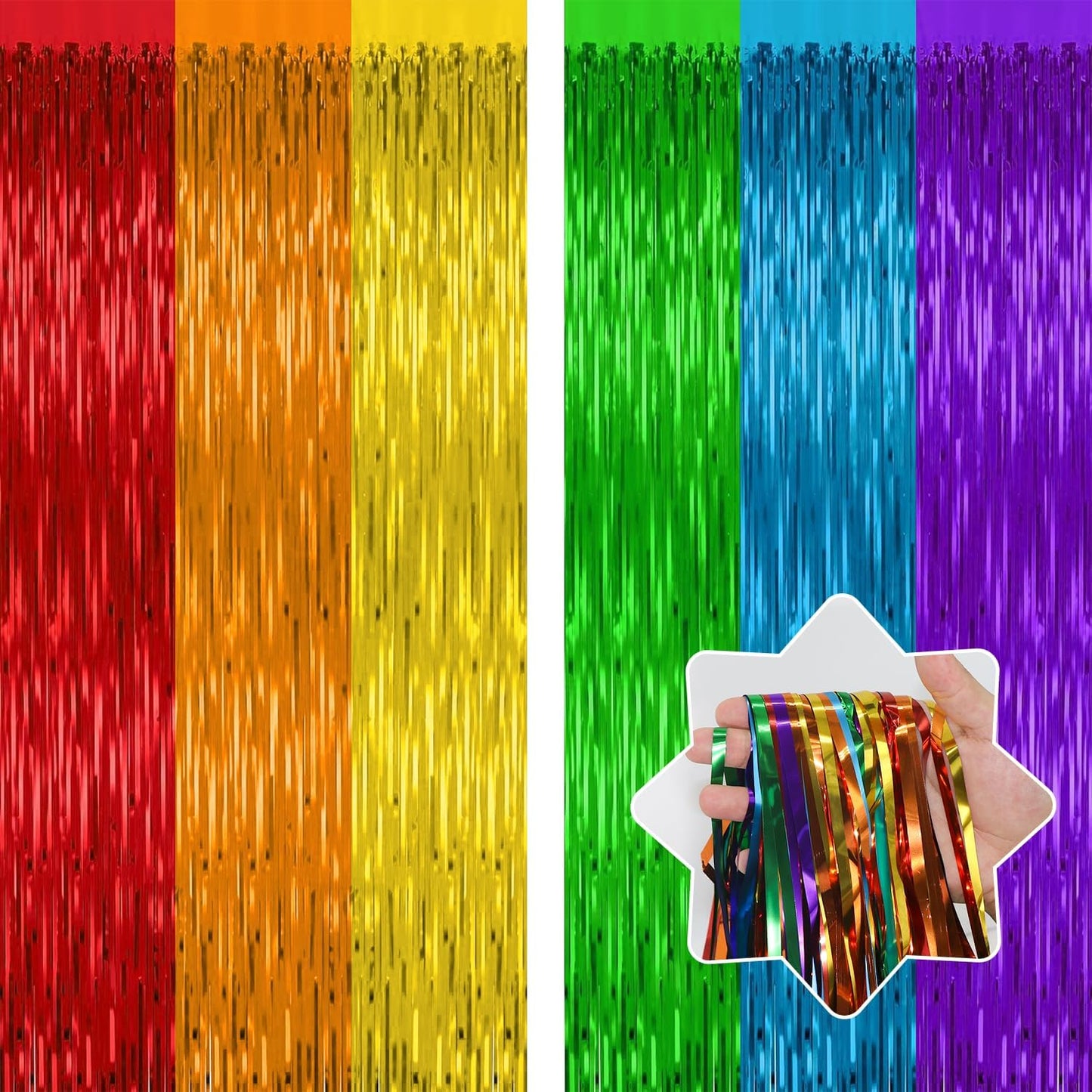 2 Pack Rainbow Backdrop Curtains,3.28 Ft x 6.56 Ft Rainbow Party Decorations,Metallic Tinsel Backdrop Fringe Curtains Party Streamer for Wedding Birthday Party