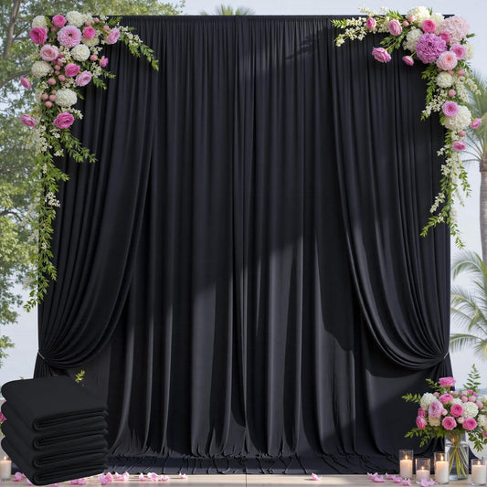 20×14ft Wrinkle Free Black Backdrop Curtain for Parties Wedding, 4 Panels 5×14ft Height Soft Silky Polyester Photo Backdrop Drapes for Birthday Graduation Photography Stage Event Background Cloth