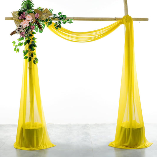 VDS Pack of 2 Panel (30 Inch X 30 Feet) Wedding Arch Draping Fabric Sheer Chiffon Fabric Drapery for Wedding Ceremony Reception Swag Backdrop Canopy Chuppah ARBO Altars Decoration (Yellow)