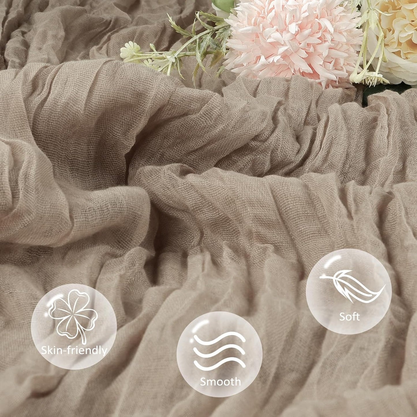 6 Pack Nude Cheesecloth Table Runner 10ft Boho Gauze Fabric Cheese Cloth Table Runner 35 x 120 Inch Rustic Sheer Runner for Romantic Wedding Decor Baby Shower Party Table Centerpiece Decoration