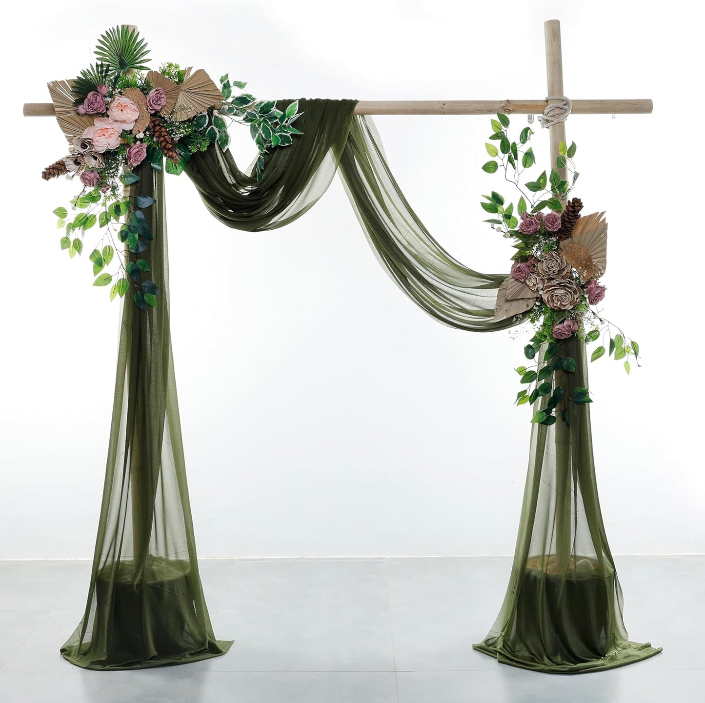 VDS Pack of 2 Panel (30 Inch X 30 Feet) Wedding Arch Draping Fabric Sheer Chiffon Fabric Drapery for Wedding Ceremony Reception Swag Backdrop Canopy Chuppah ARBO Altars Decoration (Olive)