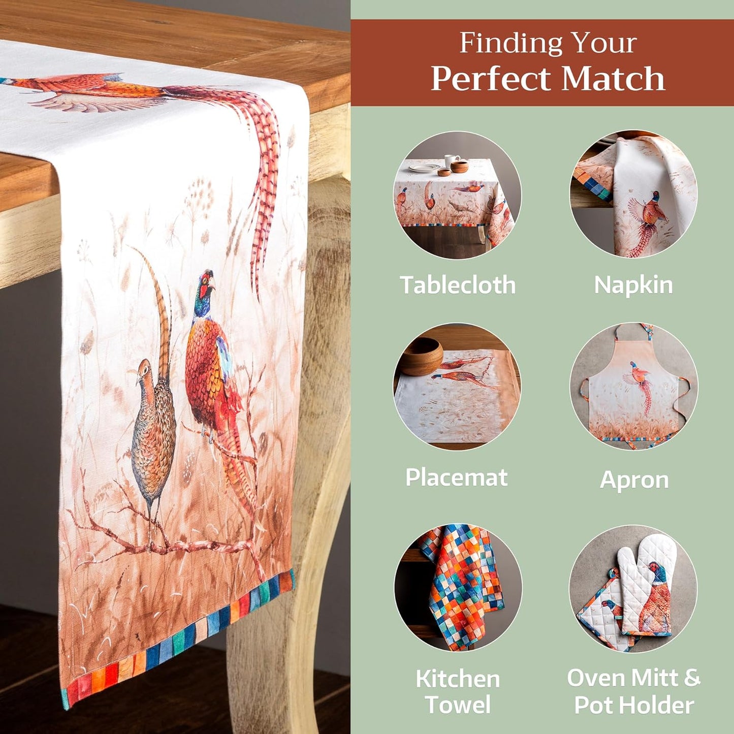 Maison d' Hermine Table Runner 100% Cotton Single Layer Table Runners 72 inches Long for Thanksgiving Christmas Decorations Home Kitchen Dining Party Wedding (Faisan D'Automne, 14.5" x 72")