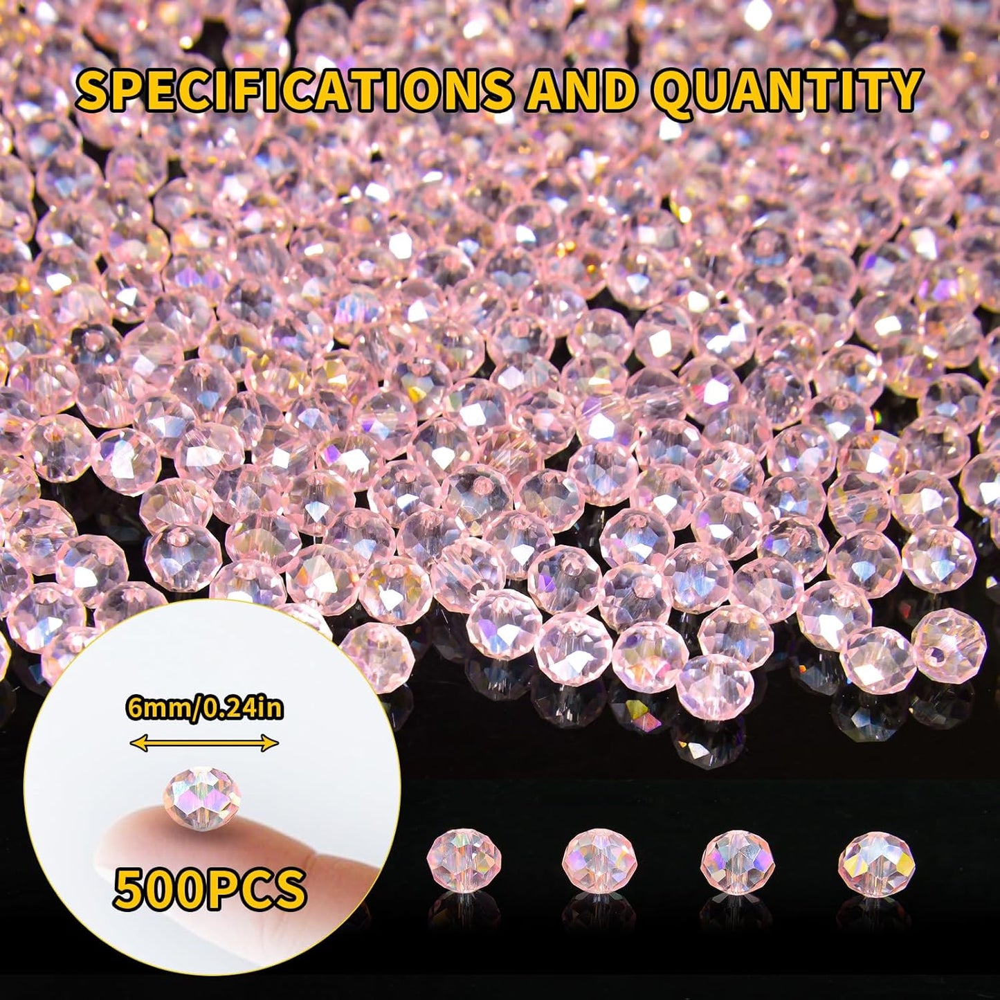500Pcs 6mm Crystal Glass Beads for Jewelry Making Beads for Bracelets Necklace Pendants Making Supplies(Pink)