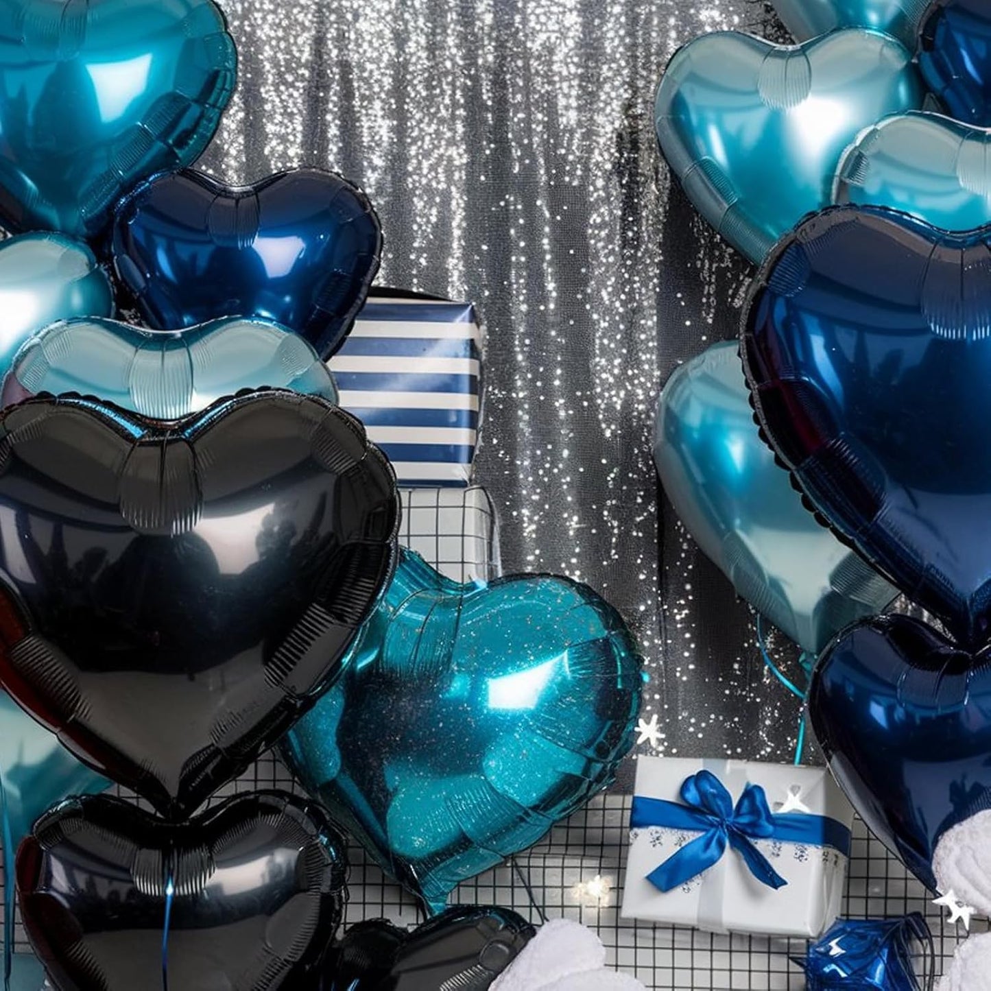 Blue Black Heart Balloons, 18 Inch Black and Dark Blue Heart Shape Balloon, 12PCS Blue Helium Foil Love Heart Balloon for Boys Birthday Propose Marriage Engagement Wedding Party Decoration