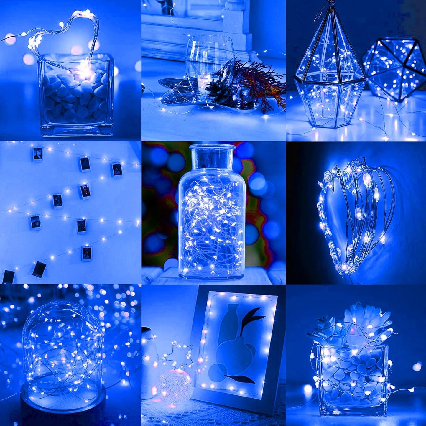 Blue Led Fairy Lights Battery Operated, 12 Pack LED Mini String Lights, 7FT 20LED Silver Wire Firefly Starry Moon Lights for DIY Fairy String Light for Gender Reveal Party Wedding Christmas Decor