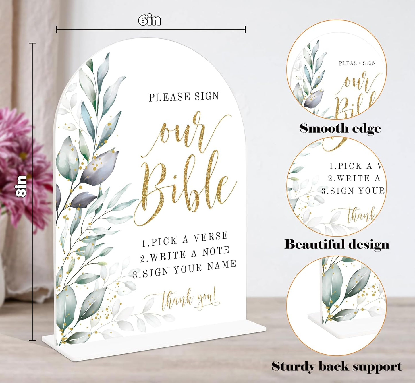 Acrylic Wedding Signs, Greenery Theme Please Sign Our Bible, Wedding Reception Signage, Bridal Shower Table Decor with Stand, Engagement, Anniversary, Newlywed Events and Parties Supplies, 11
