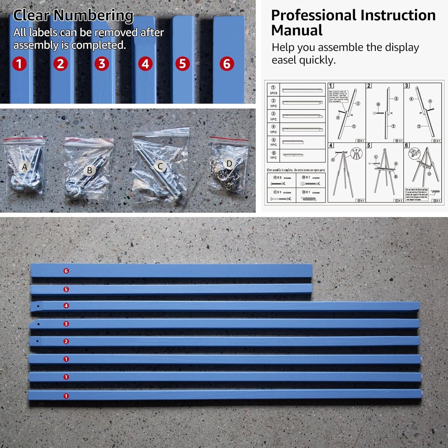 NianFeng Wooden Easel Stand for Sign, Easel Display Stand Floor for Wedding Sign with Adjustable Tray, 63-Inch, Tripod A-Frame Poster Light Duty, Welcome, Art Show & Baby Shower (Blue)