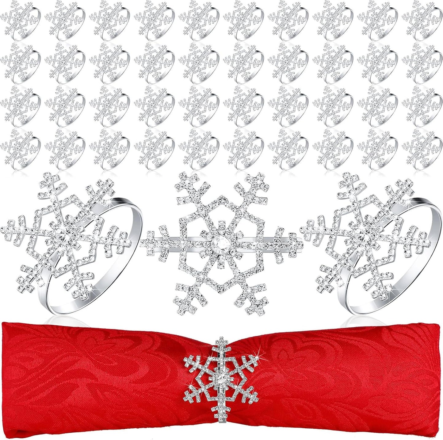 Patelai 24 Pieces Snowflake Napkin Rings Thanksgiving Christmas Napkin Holders Exquisite Household Rhinestone Napkin Rings Set for Christmas Wedding Dinner Party Table Decoration (Silver)