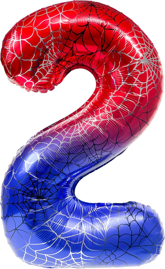 Spider Web 40Inch Foil Number Balloons Set 0-9 Includes Inflation Straws - Giant 2 Decor for Birthdays, Anniversary Party Arch Supplies (Spider, Number 2)