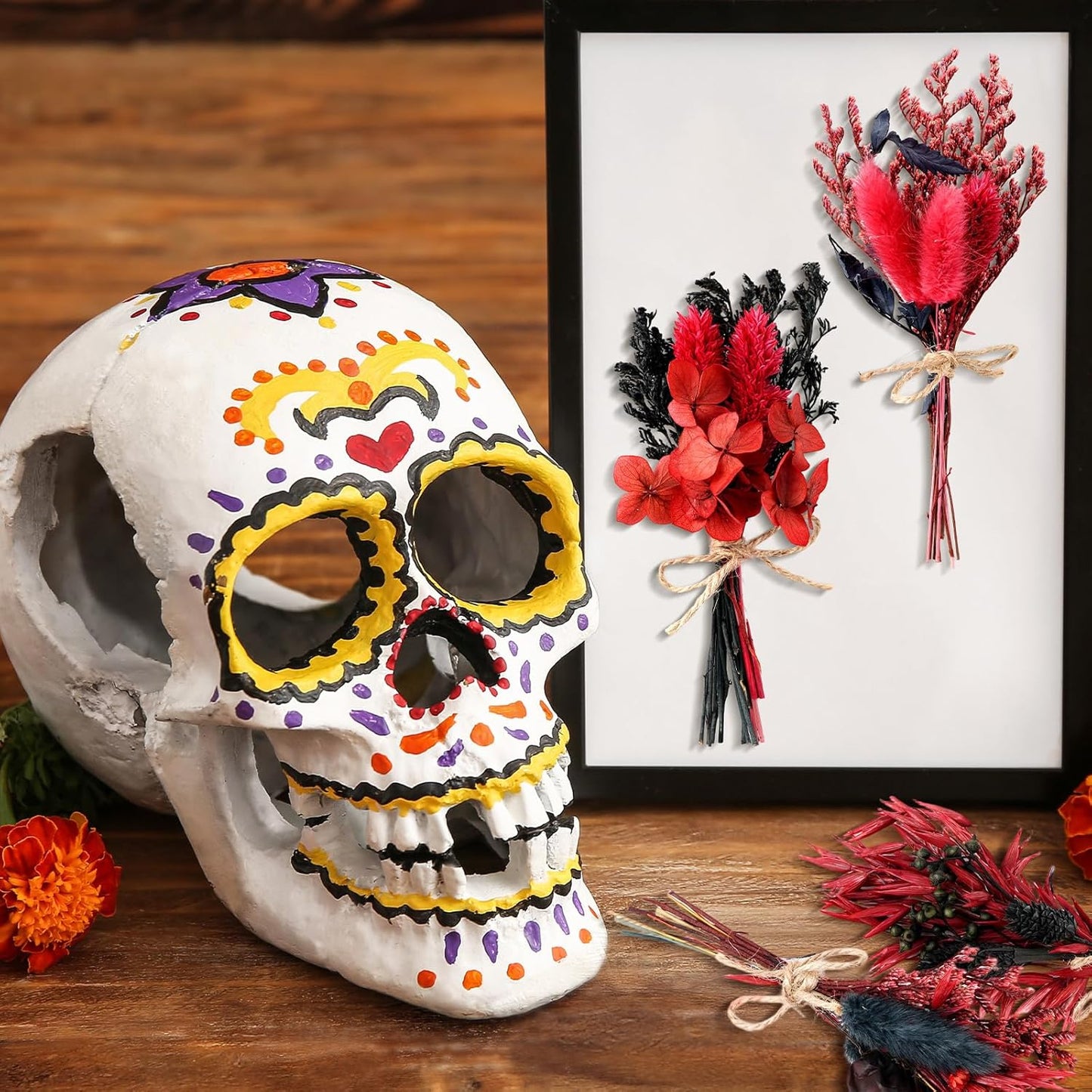 10/12/24/36 Pack Mini Dried Flowers for Vase Wedding Various Mini Bouquet Dried Small Wildflowers Natural Flowers Bulk for Crafts DIY Decor (12, Halloween Color3)