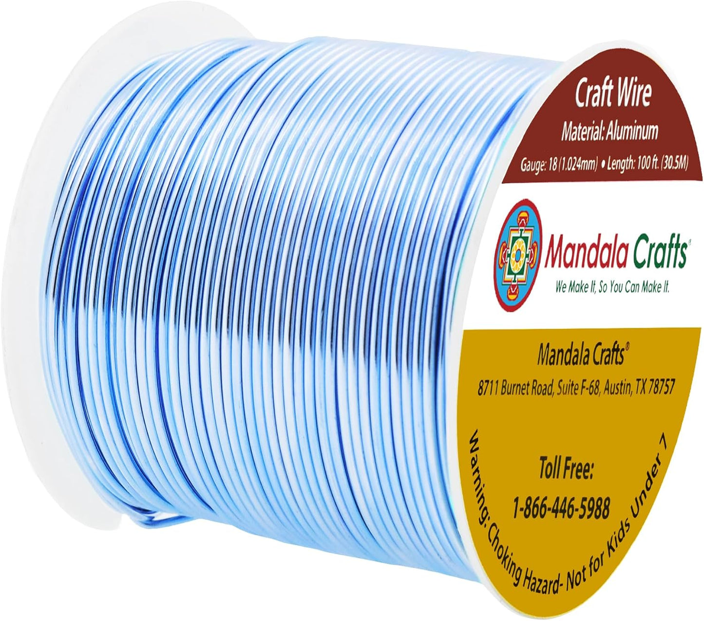 Mandala Crafts 18 Gauge Anodized Aluminum Craft Wire for Jewelry Making - 100 FT Colored Flexible Ice Blue Wire - Bendable for Bonsai Armature Crafting Sculpting