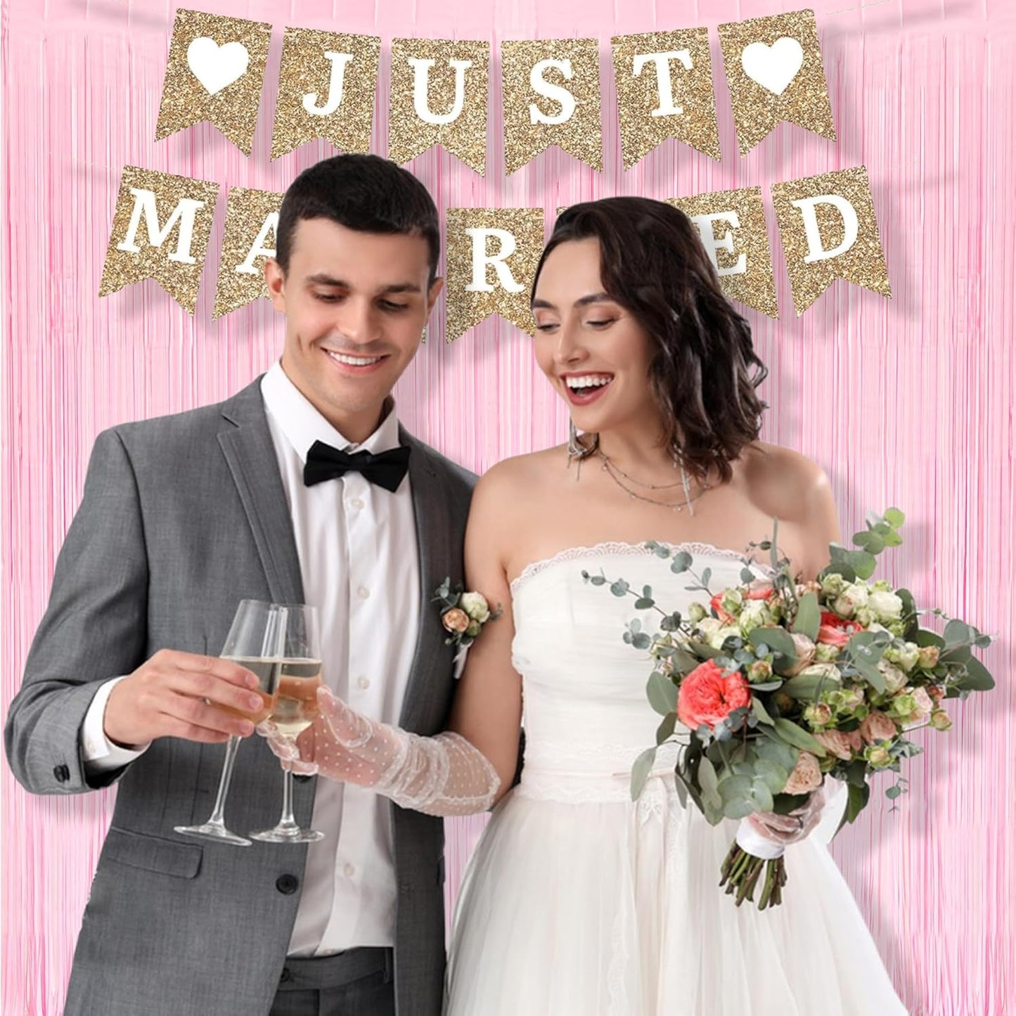 BRAVESHINE Pastel Pink Foil Fringe Curtains Tinsel Backdrop - 2 Pack Photo Booths Party Streamers Supplies for Halloweens/Boo Girls Princess Birthdays Bridal Shower Bachelorette Sweet Bow Decorations