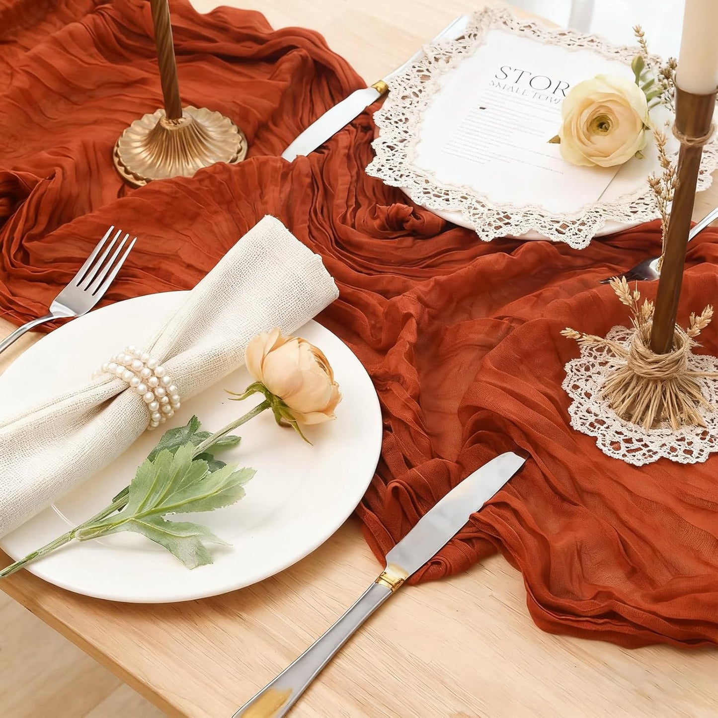 6 Pack Terracotta Cheesecloth Table Runner 23x120 inch Rustic Boho Gauze Table Runner 10 FT Long Sheer Cheese Cloth Fabric Table Runners for Romantic Wedding Bridal Shower Birthday Party Decor