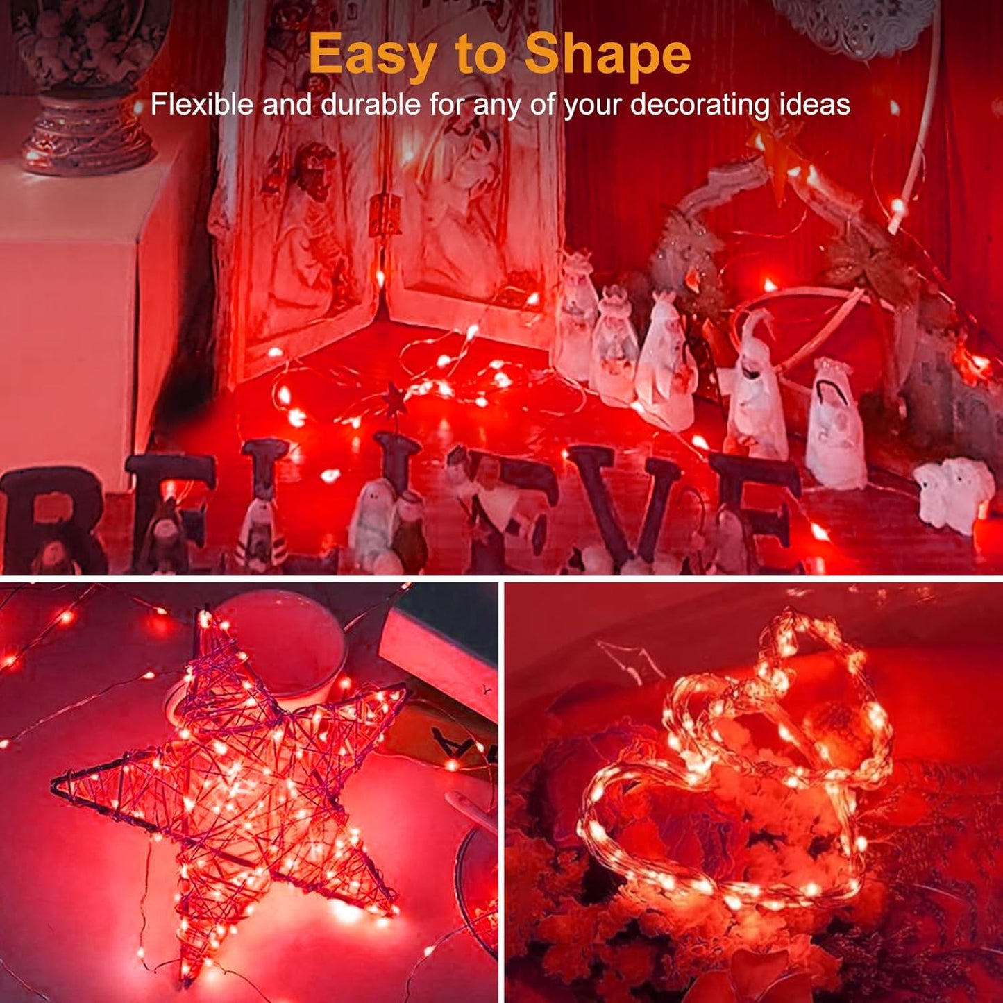 btfarm 30 Pack Fairy Lights Battery Operated [3 Modes], 7ft 20 Led Twinkle Lights String Lights Waterproof Bulk Small Mini Silver Wire for Christmas Mason Jars Wedding Table Centerpiece, Red