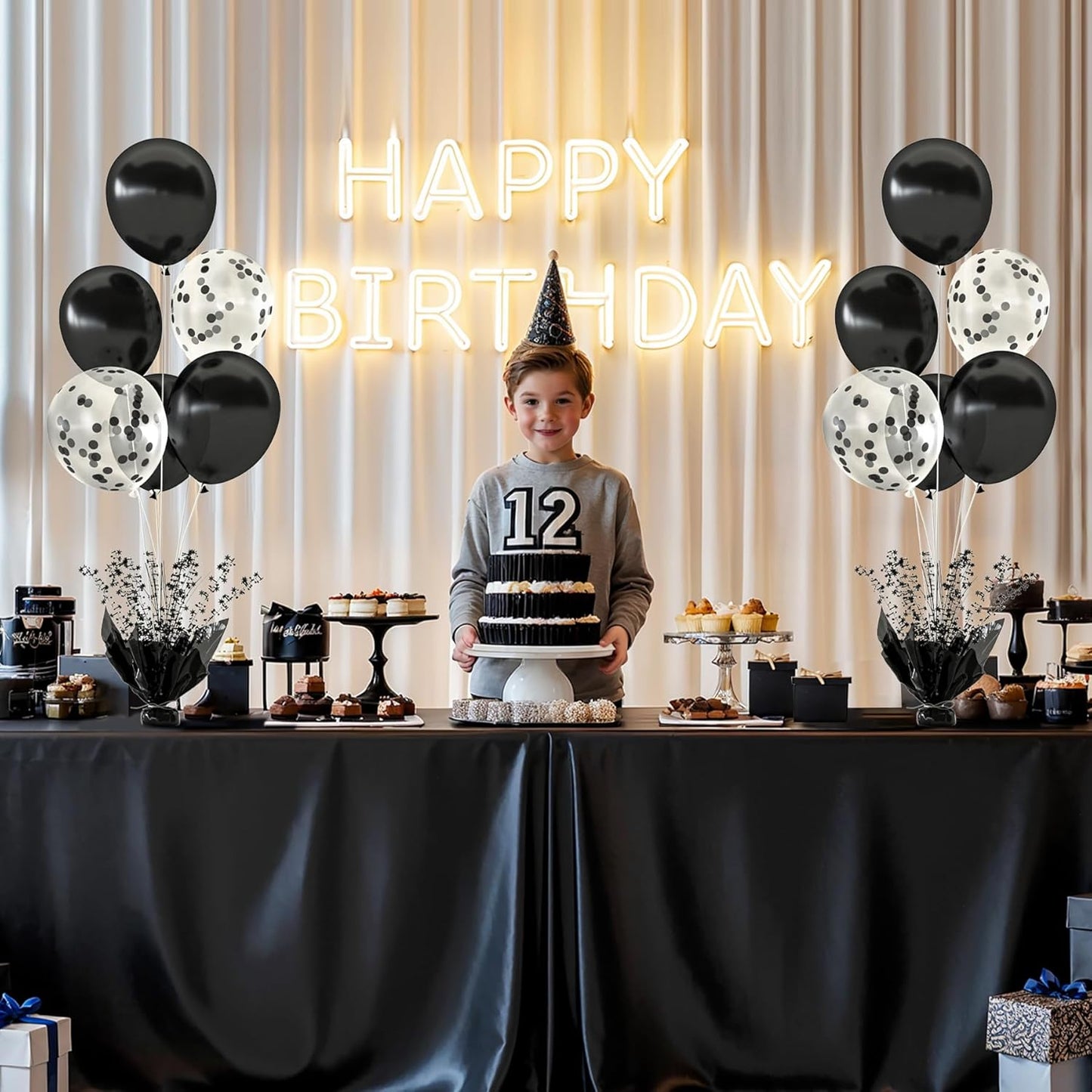 6 Set Black Balloon Table Centerpieces for Birthday Parties, Balloon Stand Kit with Black Balloons for Table Decoration