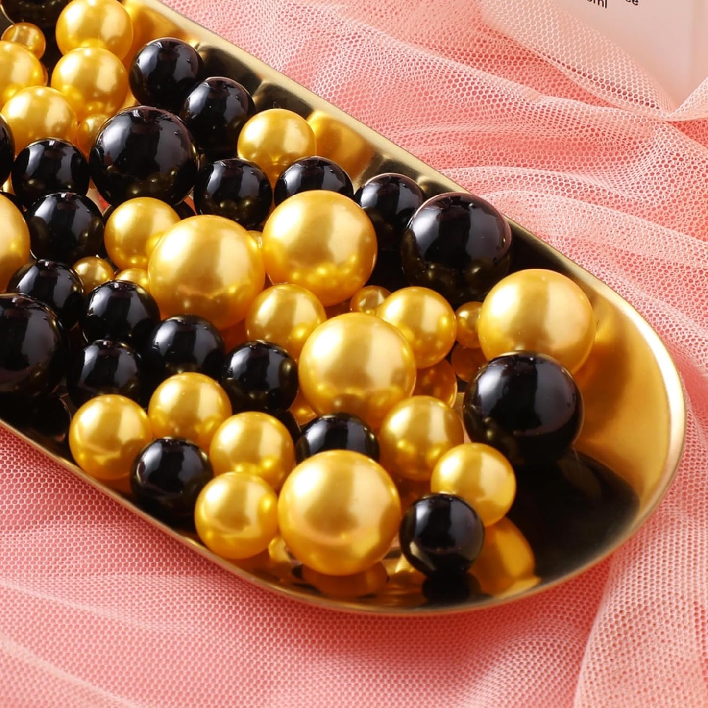 200 Pcs Vase Filler Beads Black and Gold Pearl Beads for Vase No Hole Pearls for Centerpieces Vases Home Table Party Decor Wedding DIY 8/14/20mm