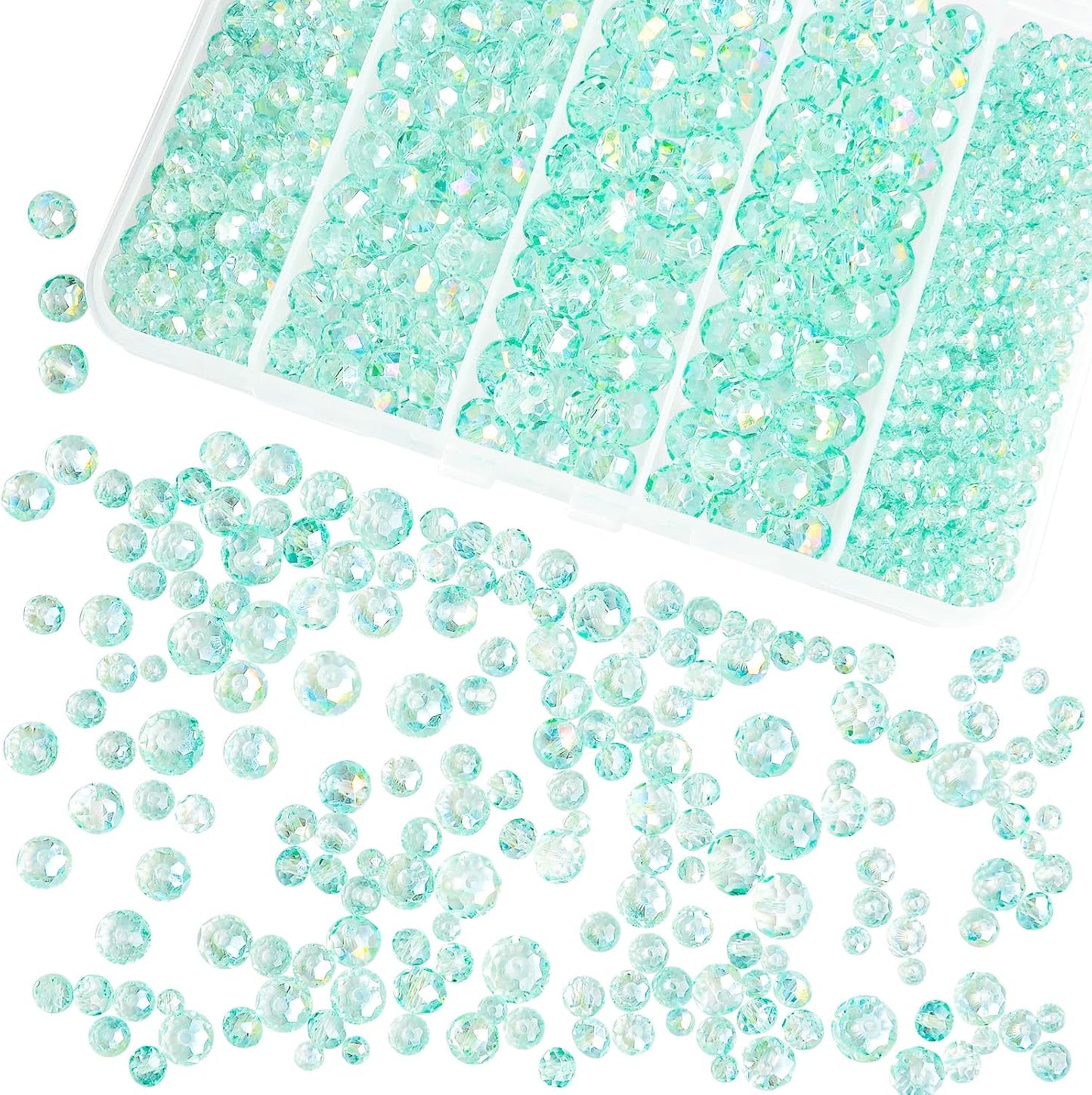 800Pcs 4/6/8/10mm Crystal Glass Beads for Jewelry Making Beads for Bracelets Necklace Pendants Making Supplies(Light Blue Green)