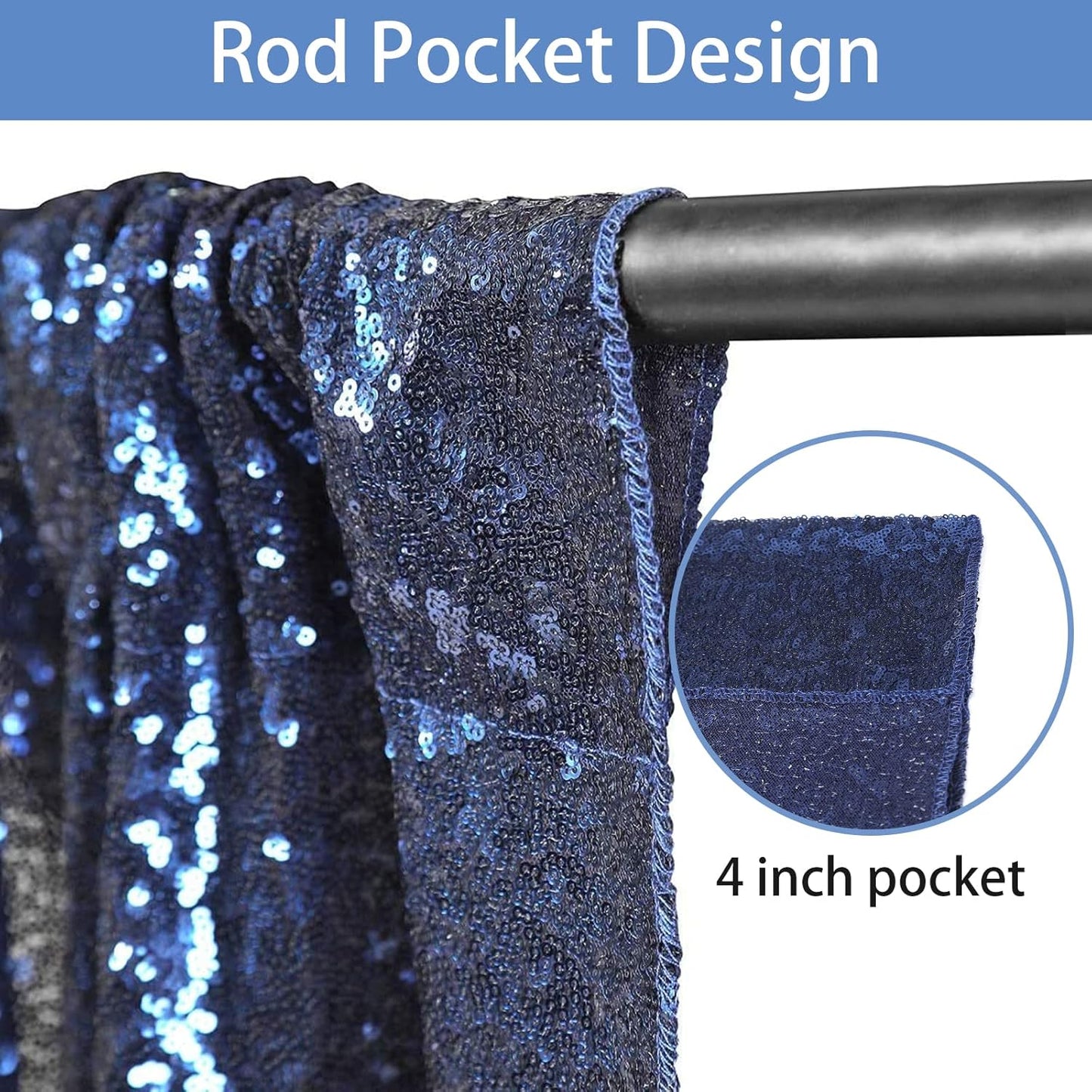Hahuho Navy Sequin Backdrop Curtain, 4PCS 2FTx8FT Glitter Backdrop Curtain for Parties, Christmas, Wedding, Party Decoration（4 Panels, 2FT x 8FT, Navy