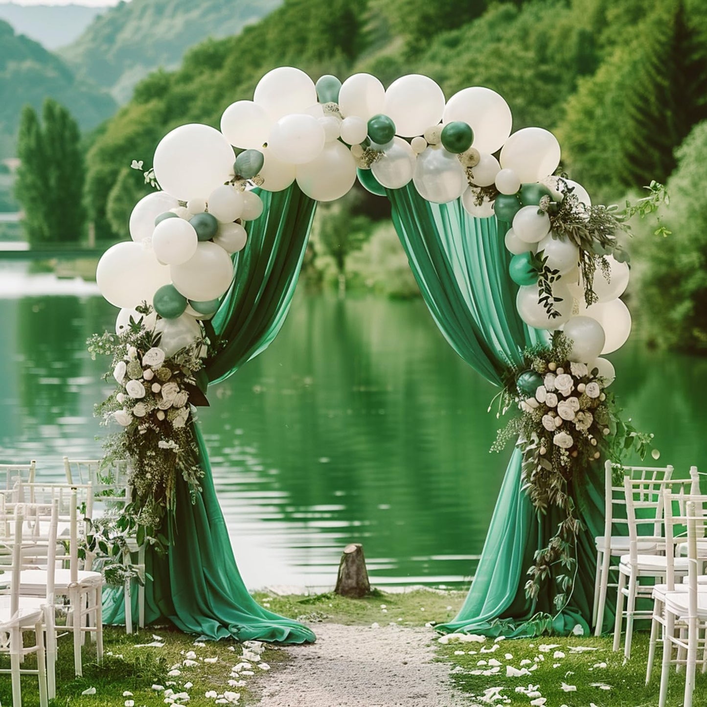Wokceer Emerald Green Wedding Arch Draping Fabric Backdrop 3 Panels 28.7" X 20FT Sheer Drapes Fabric for Wedding Arbor Ceremony Party