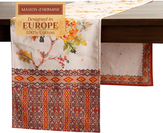 Maison d' Hermine Table Runner 100% Cotton Double Layer Table Runners 108 inches Long for Thanksgiving Christmas Decorations Home Kitchen Dining Party Wedding (Kelim - Prairie, 14.5" x 108")