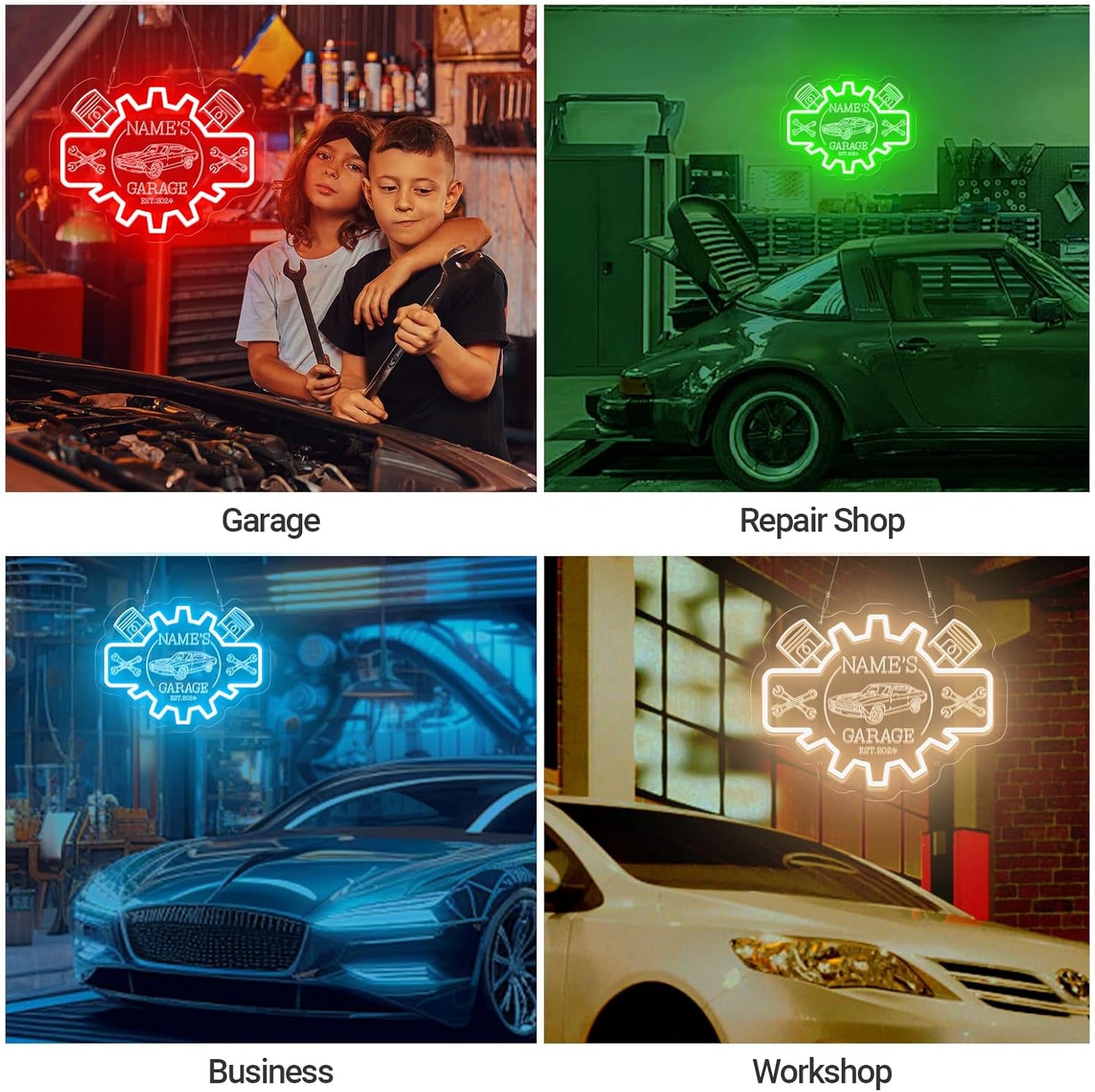 Custom Garage Neon Sign for Wall Decor, Personalized LED Garage Name Signs for Father's Day Gifts, Customized Dimmable Neon Lights for Workshop Carport Repair Shop Carbarn Man Cave Business