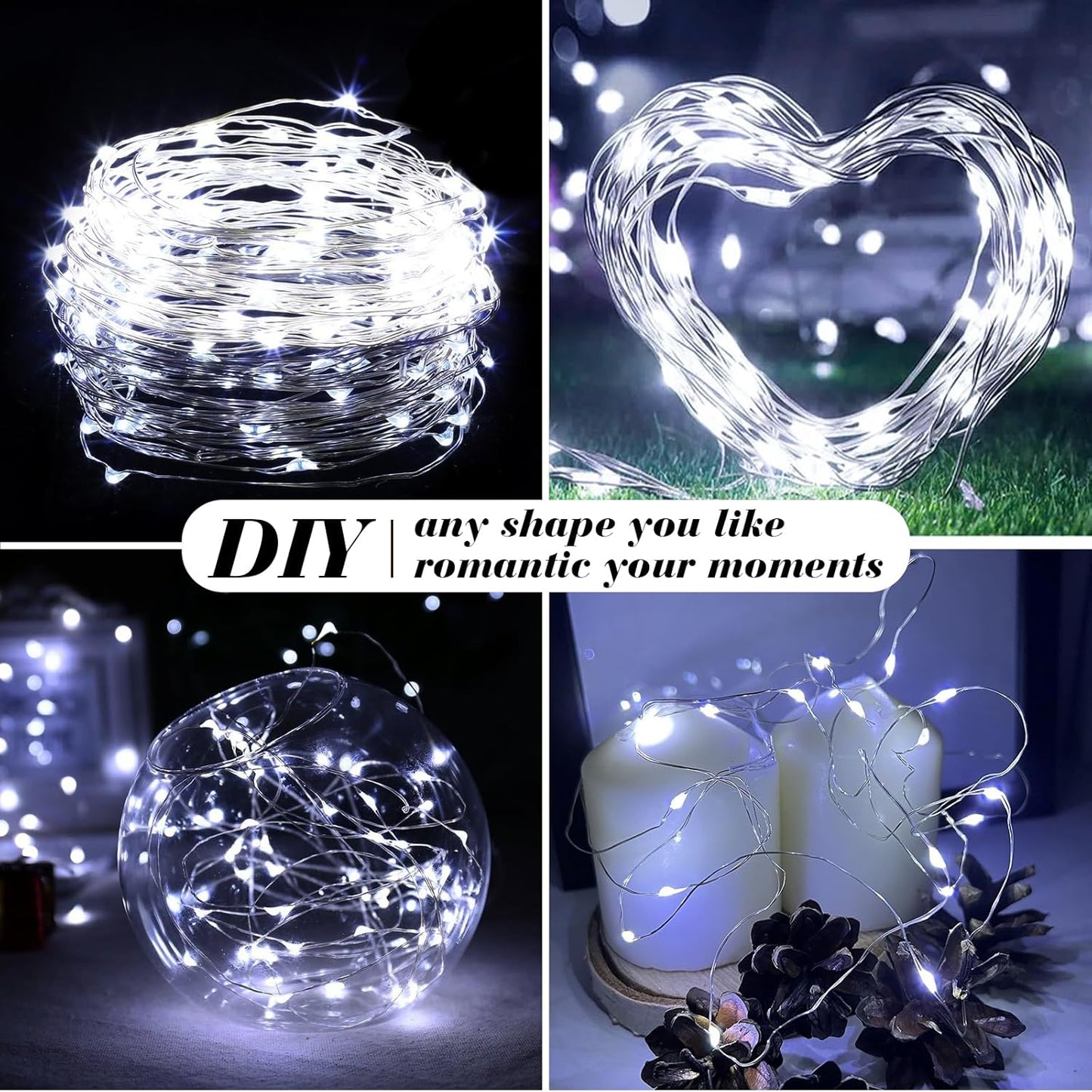 ZGWJ 50 Pack Fairy Lights Battery Operated, 7ft 20 Mini LED Fairy String Lights Silver Wire 3 Modes for DIY, Parties, Wedding, Bedroom, Halloween Christmas Decoration Silver White