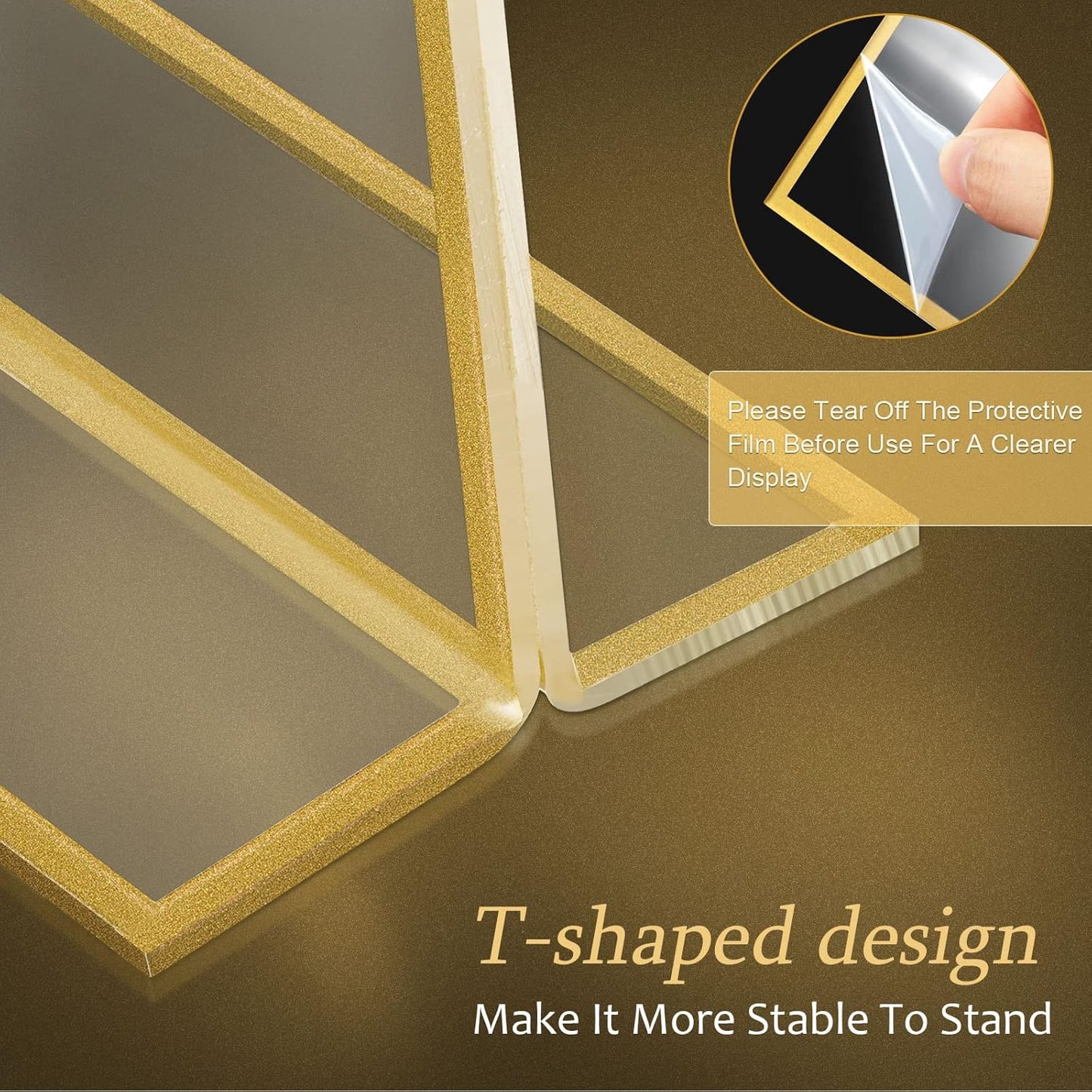 Hoteam 18 Pack Acrylic Sign Holder 4 x 6 Inch Gold Frames Wedding Table Number Holders, Double Sided Picture Frame Clear Display Menu Stand for Home Photo Flyers Wedding Party (Vertical)