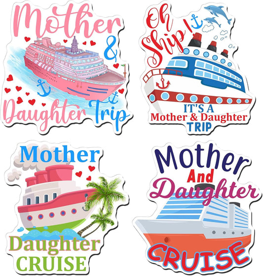 Hoteam 4 Pcs Mother Daughter Cruise Door Decorations Magnetic Large Cruise Ship Door Magnets Funny Waterproof Nautical Magnets for Carnival Cabin Stateroom Fridge Car