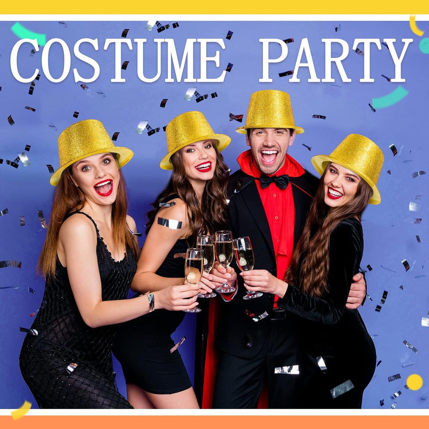 Hillban 12 Pcs Top Hats Halloween Glitter Plastic Retro Disco Party Hats for Halloween Magician Birthday Wedding Carnivals(Gold,Classic)