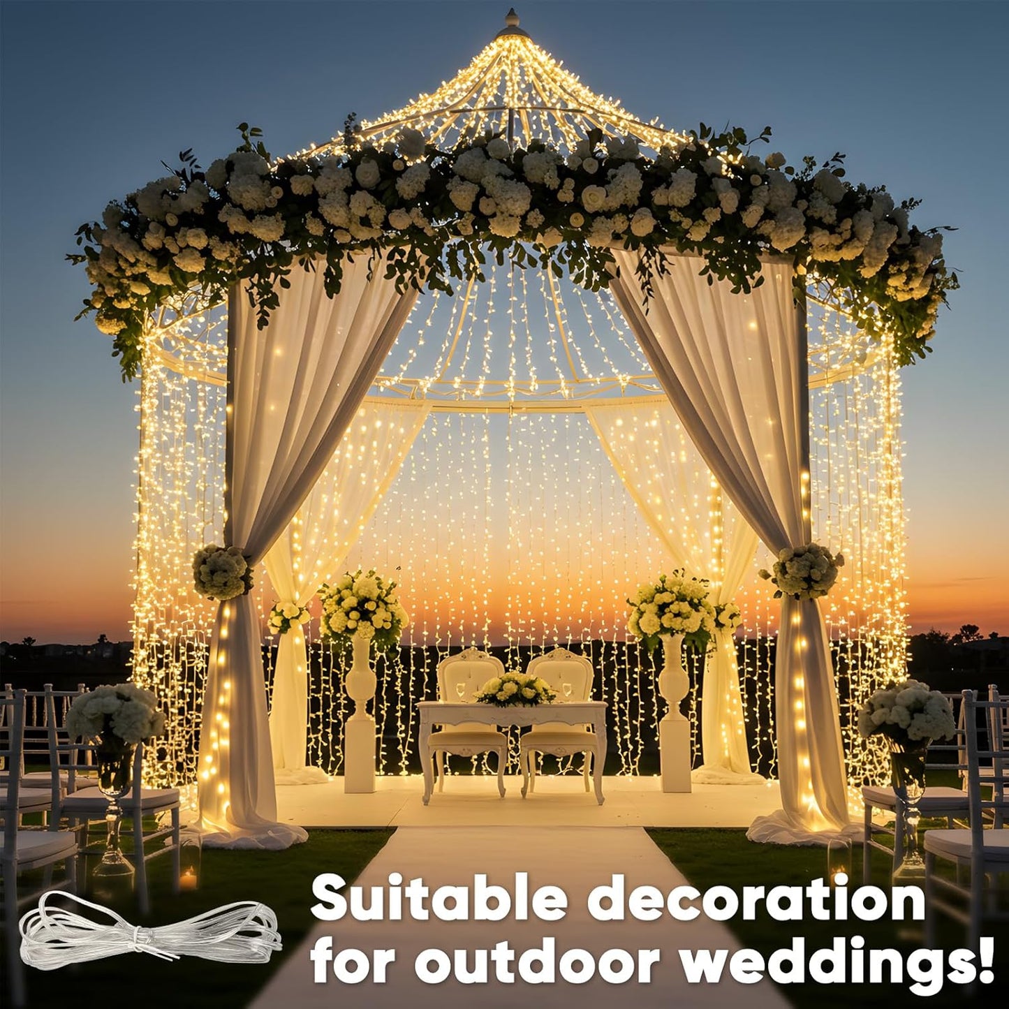 suddus 900 LED Christmas String Lights Outdoor, 9.8x29.5ft Curtain Light Plug in with Remote, 8 Modes Wall Hanging Lights for Christmas,Dorm,Wall，Window,Wedding,Party,Birthday Decor,Warm White