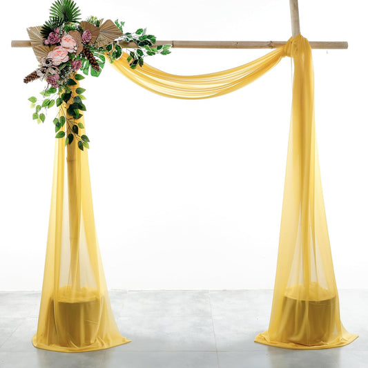 VDS Pack of 1 Panel (30 Inch X 20 Feet) Wedding Arch Draping Fabric Sheer Chiffon Fabric Drapery for Wedding Ceremony Reception Swag Backdrop Canopy Chuppah ARBO Altars Decoration (Gold)