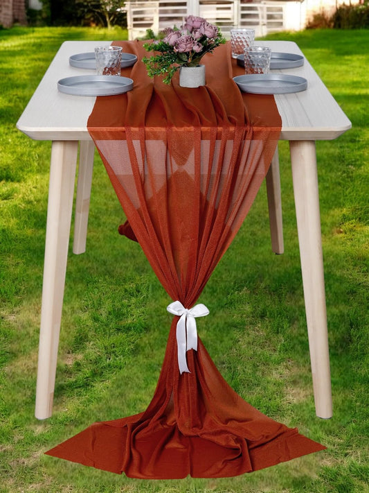 MDS 2 Pack 14ft Chiffon Table Runner 29 x 170 Inches Sheer Wedding Runner Romantic Rustic Table Runner for Wedding Decorations, Birthday Parties, Bridal Shower Party Arch Decor - Terracotta