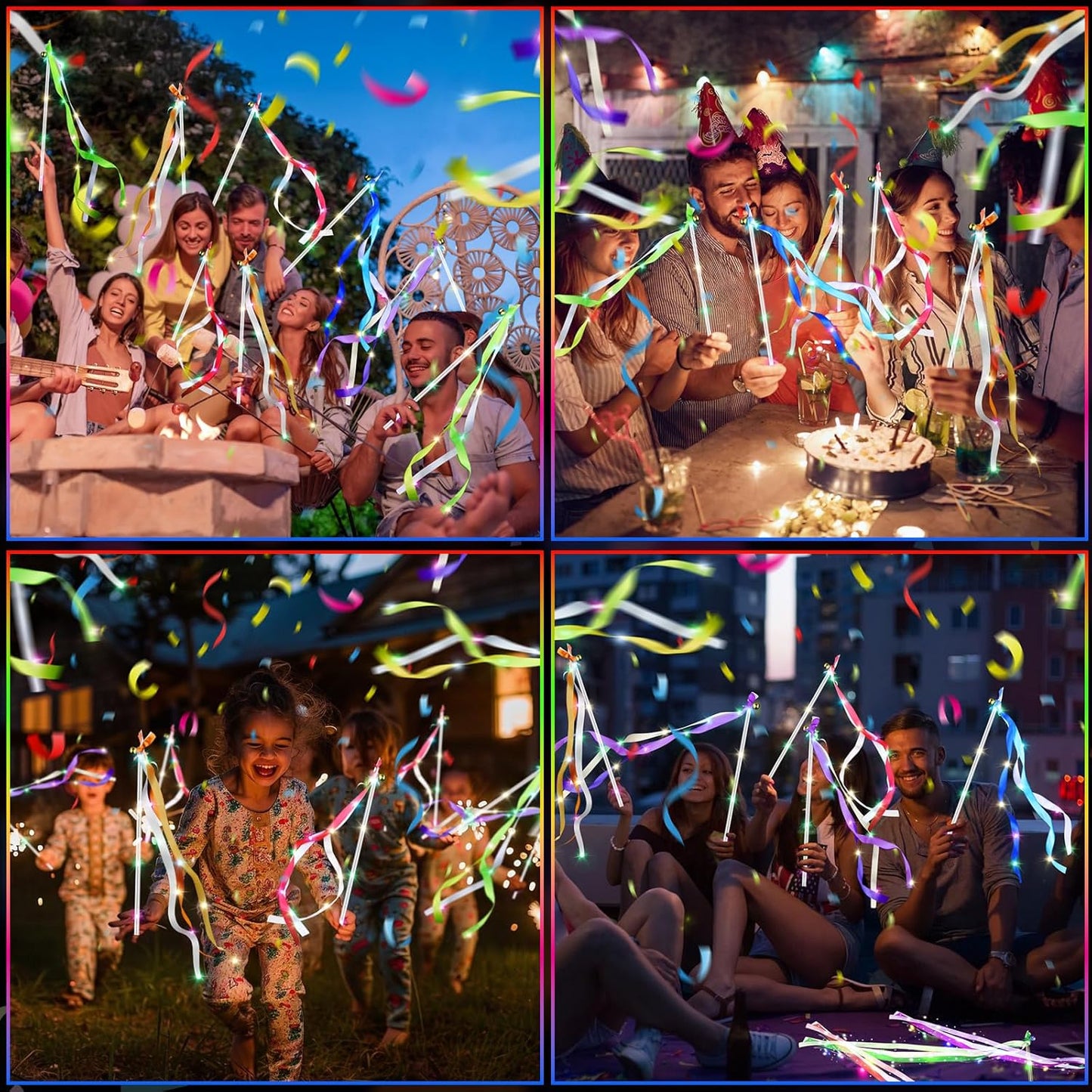 100 PCS Light Up Wands for Wedding, Wedding Favors with 3 Colorful Flashing Modes, LED Silk Fairy Wands with Bells for Wedding, New Year, Raves, Concert, Birthday, Party Streamers