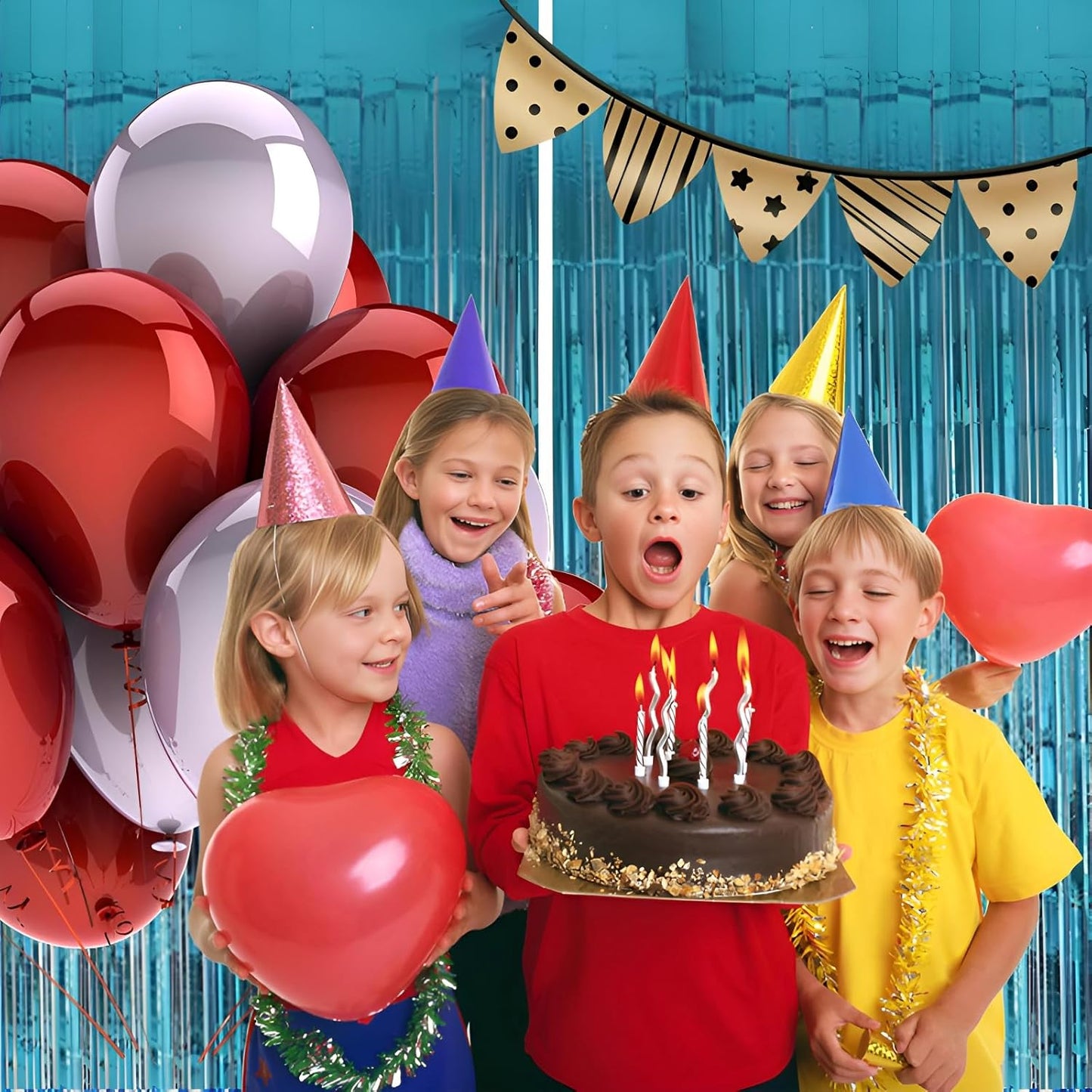 Keyali 2 Pack 3.3 * 8.3 ft Foil Curtain Metallic Tinsel Fringe Curtains Photo Booth Props Backdrop for Birthday Wedding Engagement Baby Shower Christmas Holiday Celebration Partyl,Light Blue